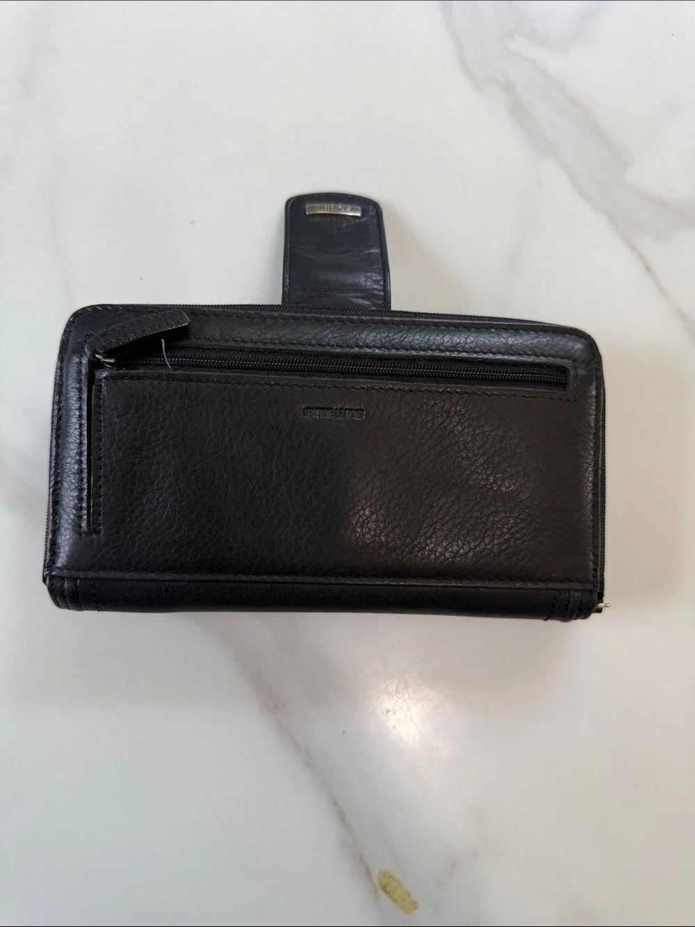Fossil Black Leather Zip-Around Wallet with Gold Accent